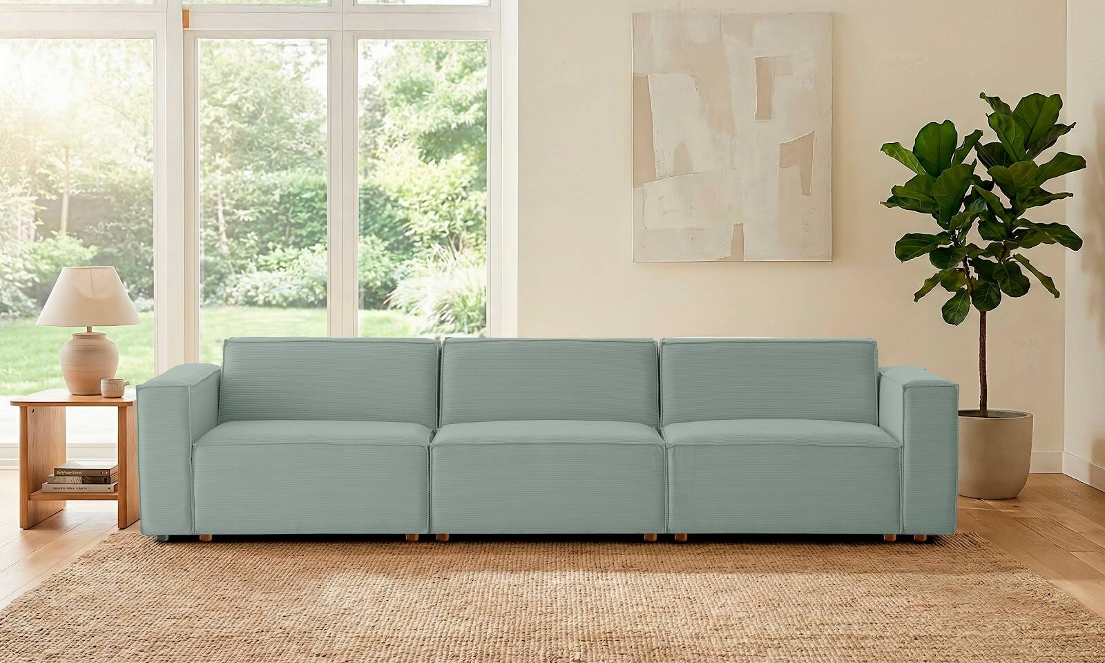 Asana 3 Tekli Fitilli Kadife Pastel Mavi - 2