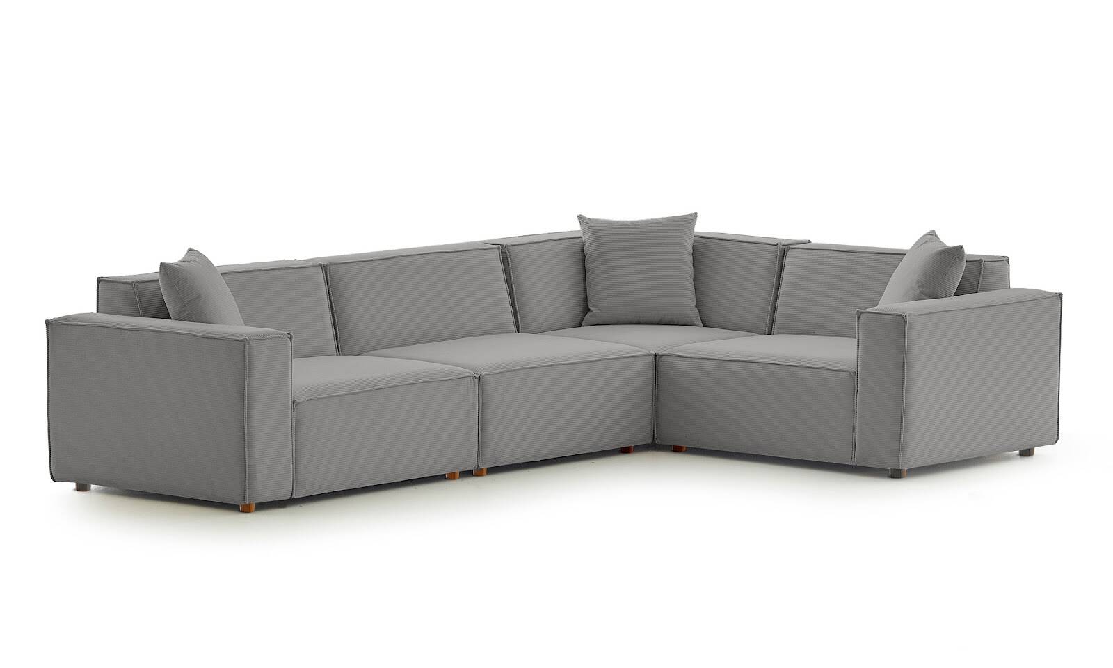 Asana 3 Tekli Köşe Fitilli Kadife Gri - 1