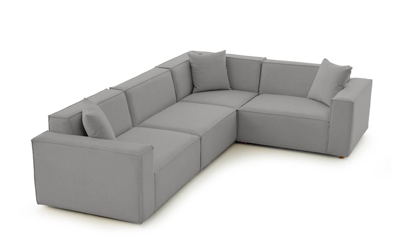 Asana 3 Tekli Köşe Fitilli Kadife Gri - 5