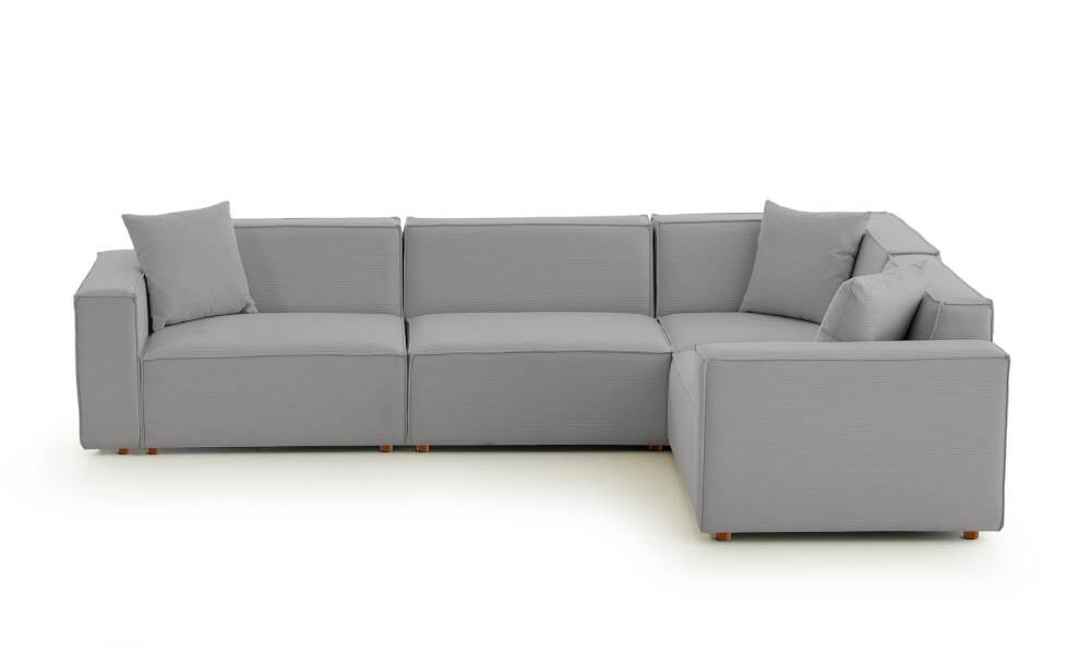 Asana 3 Tekli Köşe Fitilli Kadife Gri - 6