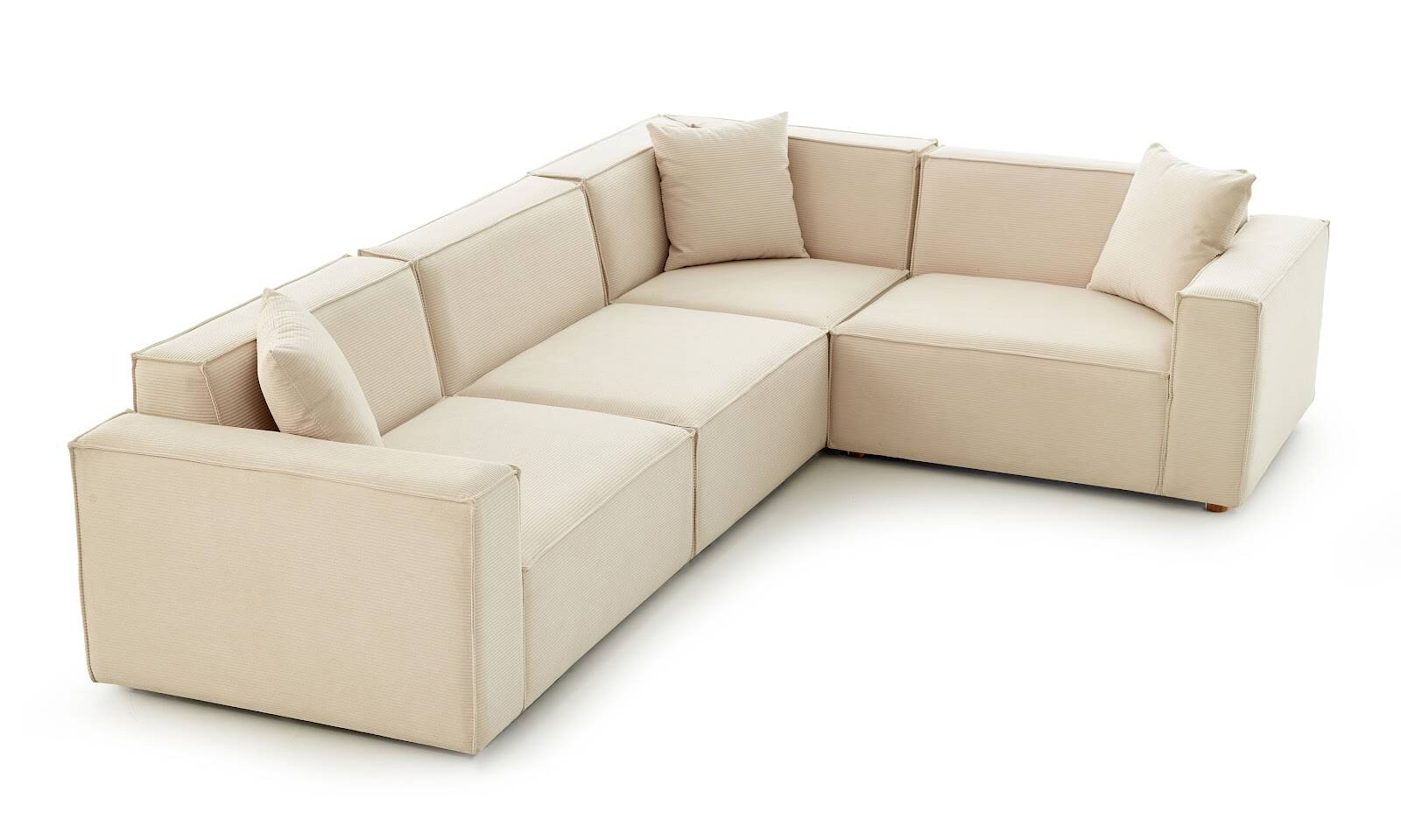 Asana 3 Tekli Köşe Fitilli Kadife Krem - 6