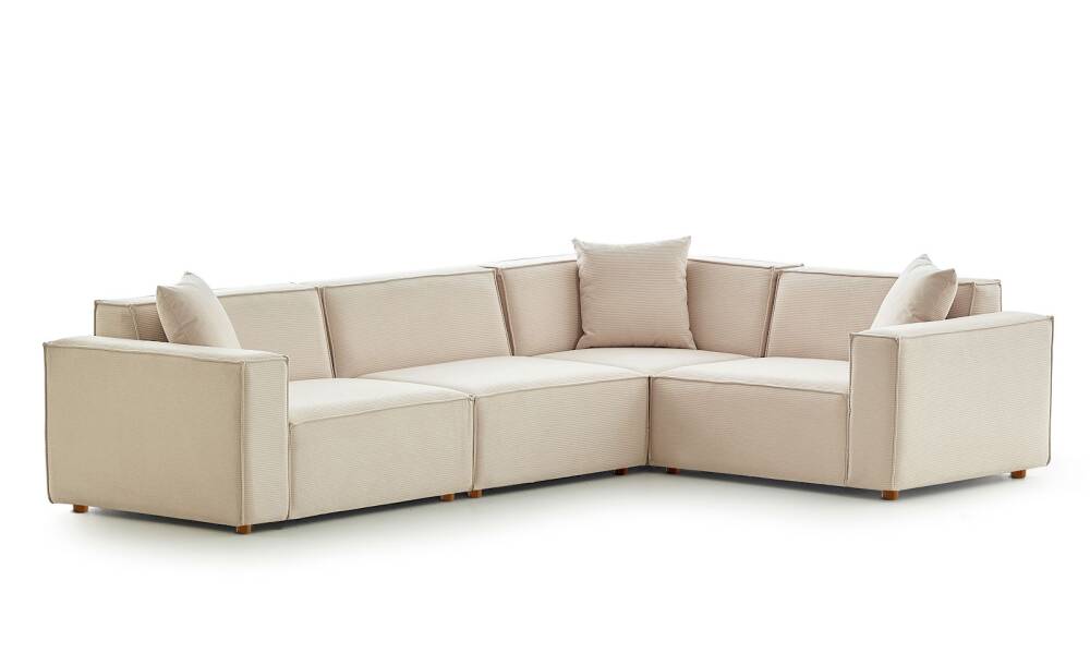 Asana 3 Tekli Köşe Fitilli Kadife Krem - 8