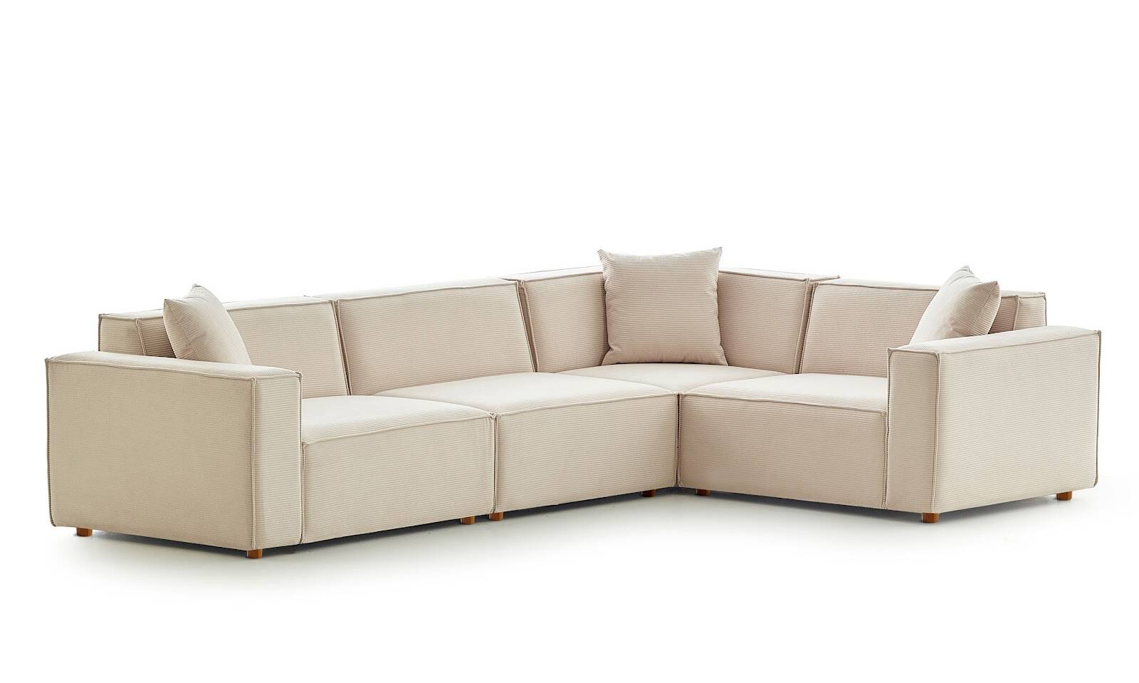 Asana 3 Tekli Köşe Fitilli Kadife Krem - 8