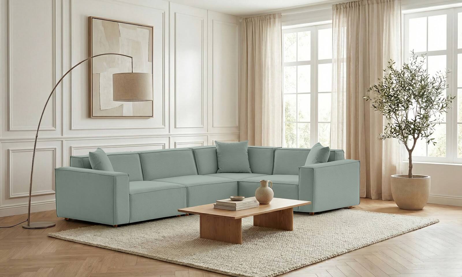 Asana 3 Tekli Köşe Fitilli Kadife Pastel Mavi - 2