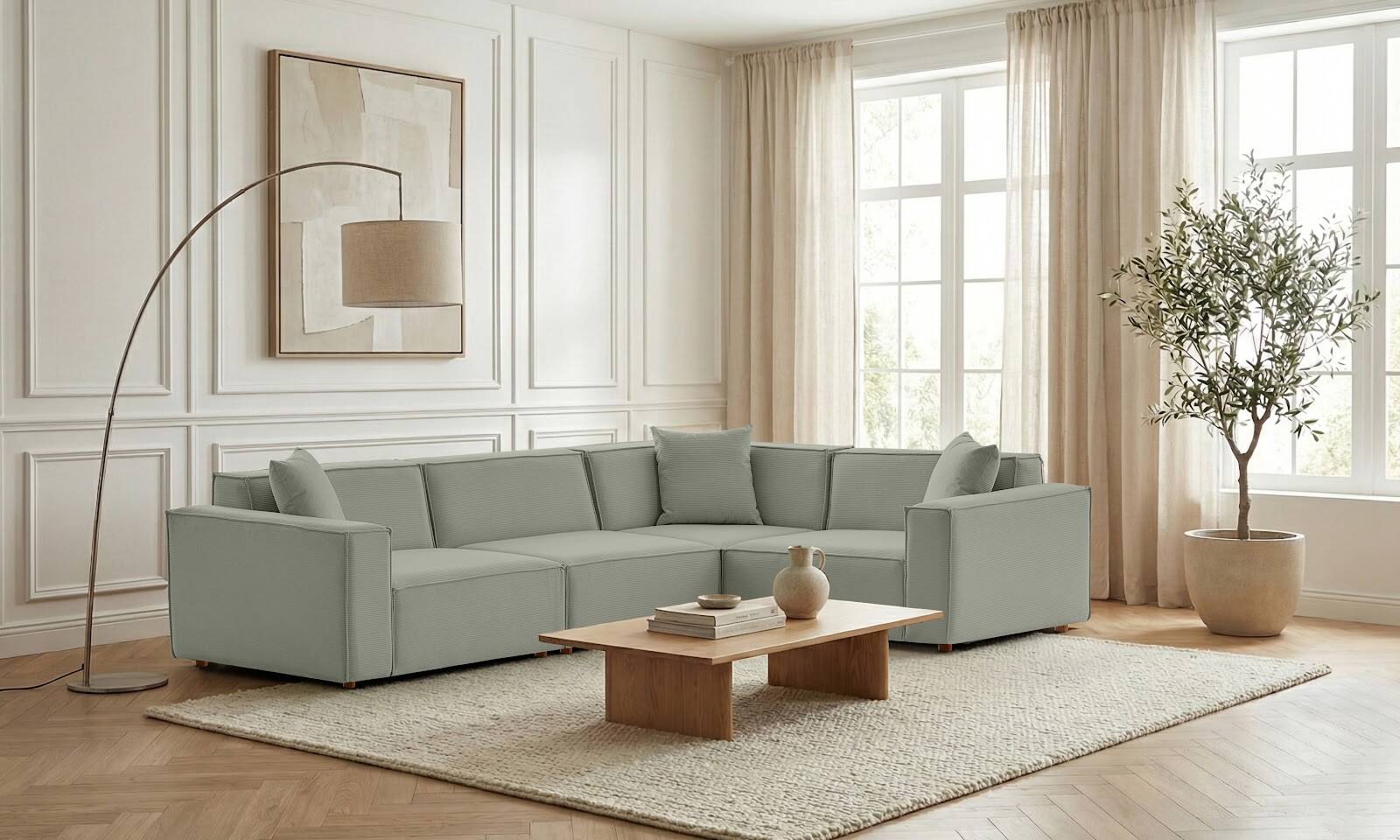 Asana 3 Tekli Köşe Fitilli Kadife Su Yeşili - 2