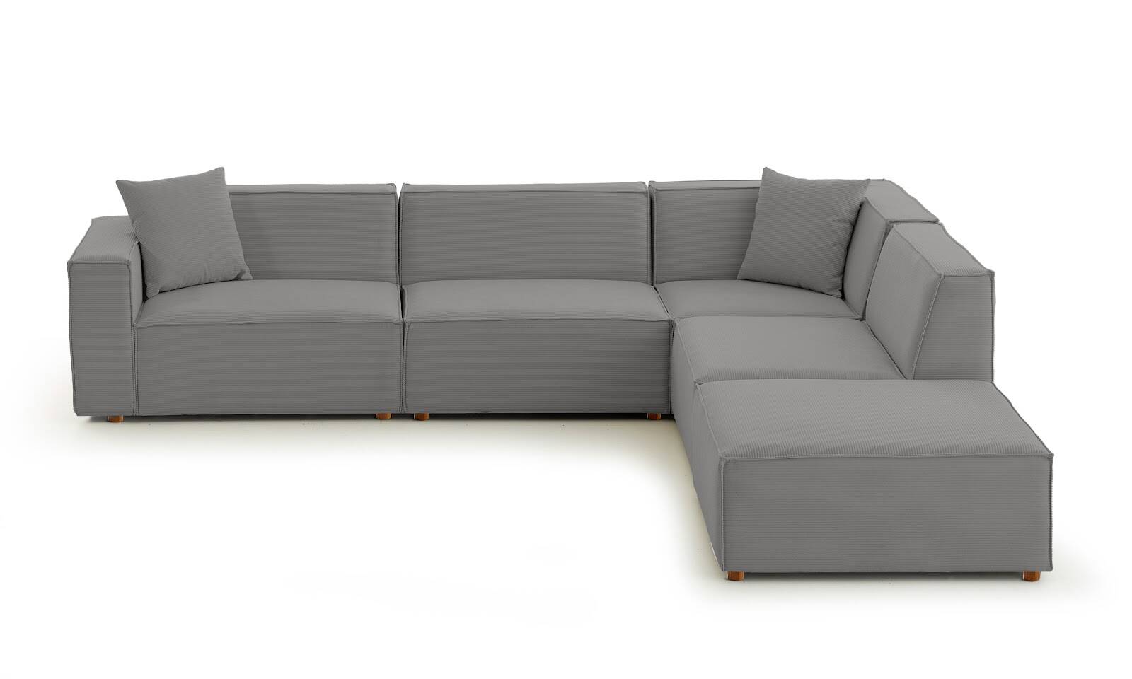 Asana 3 Tekli Köşe Puf Fitilli Kadife Gri - 4