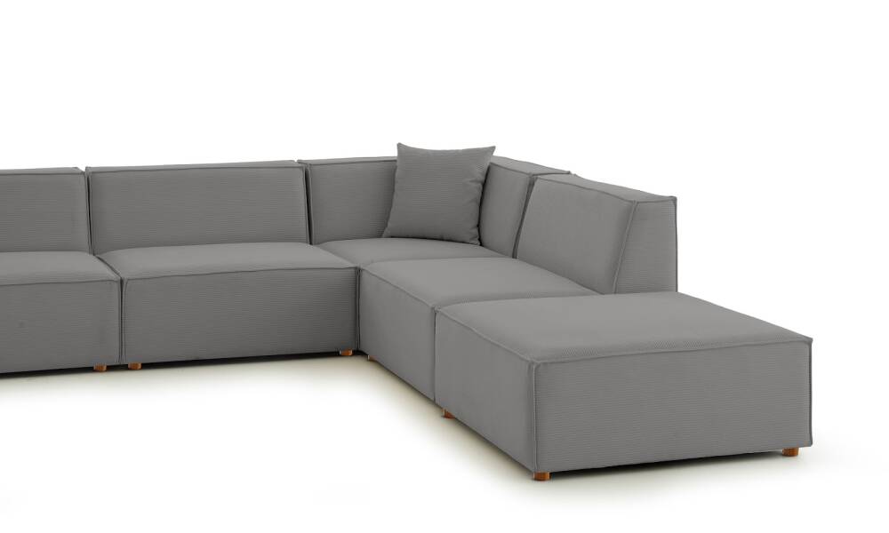 Asana 3 Tekli Köşe Puf Fitilli Kadife Gri - 5