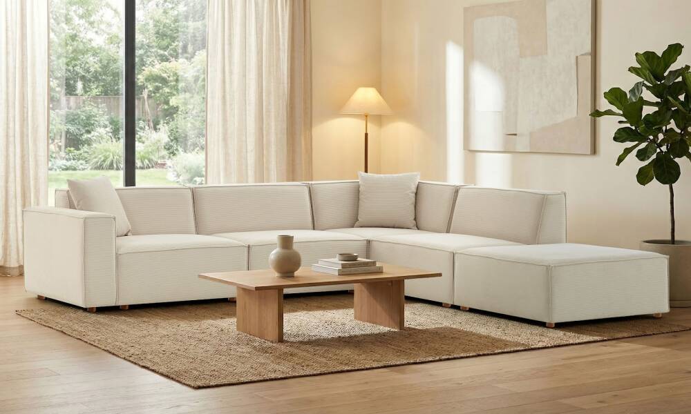 Asana 3 Tekli Köşe Puf Fitilli Kadife Krem - 3