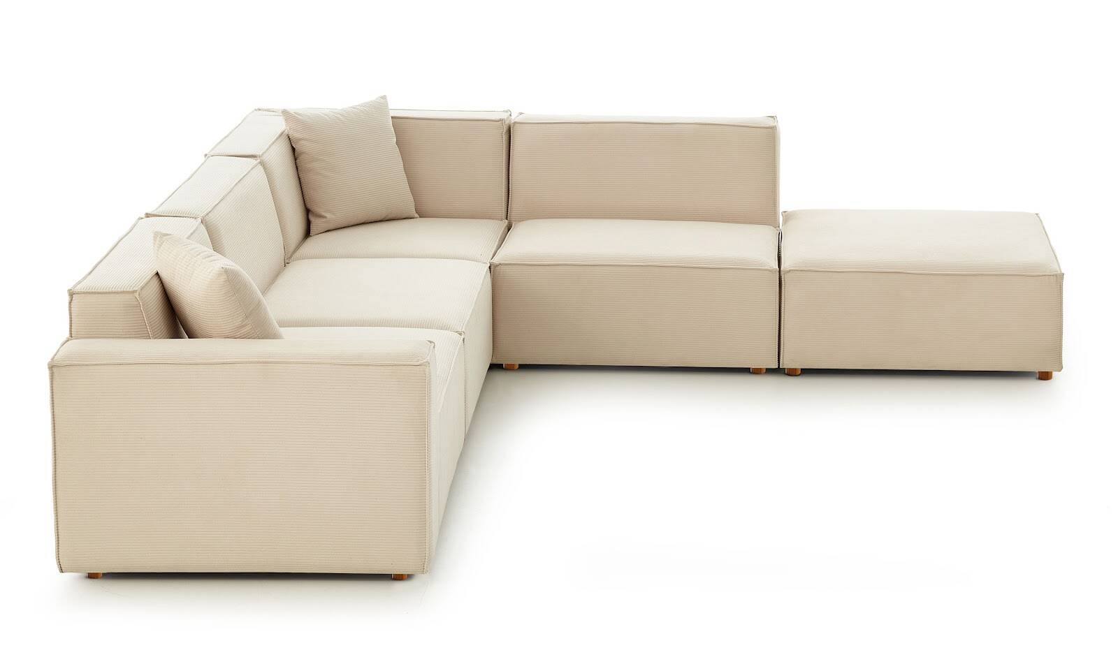 Asana 3 Tekli Köşe Puf Fitilli Kadife Krem - 4