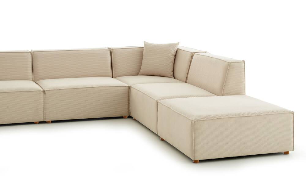 Asana 3 Tekli Köşe Puf Fitilli Kadife Krem - 7