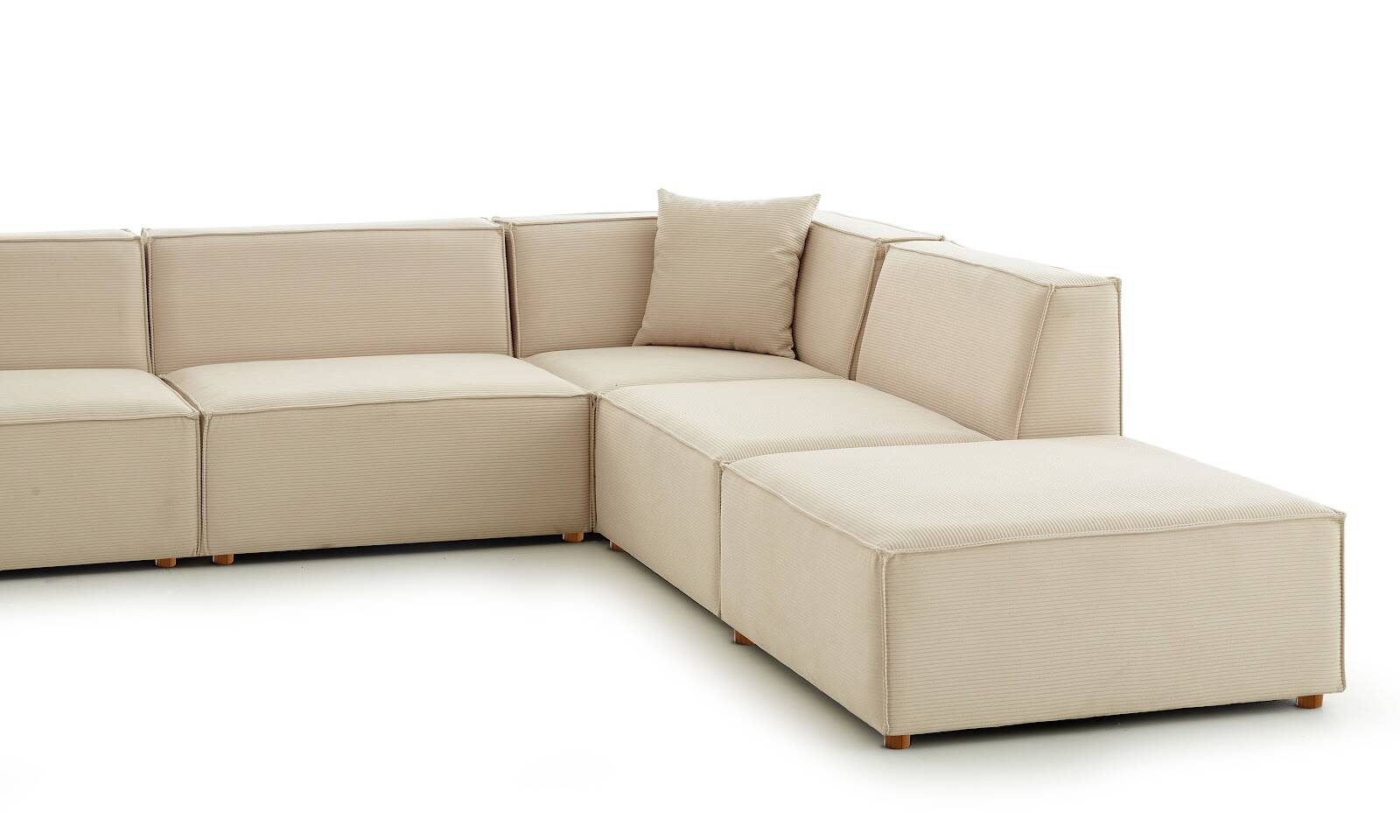 Asana 3 Tekli Köşe Puf Fitilli Kadife Krem - 7