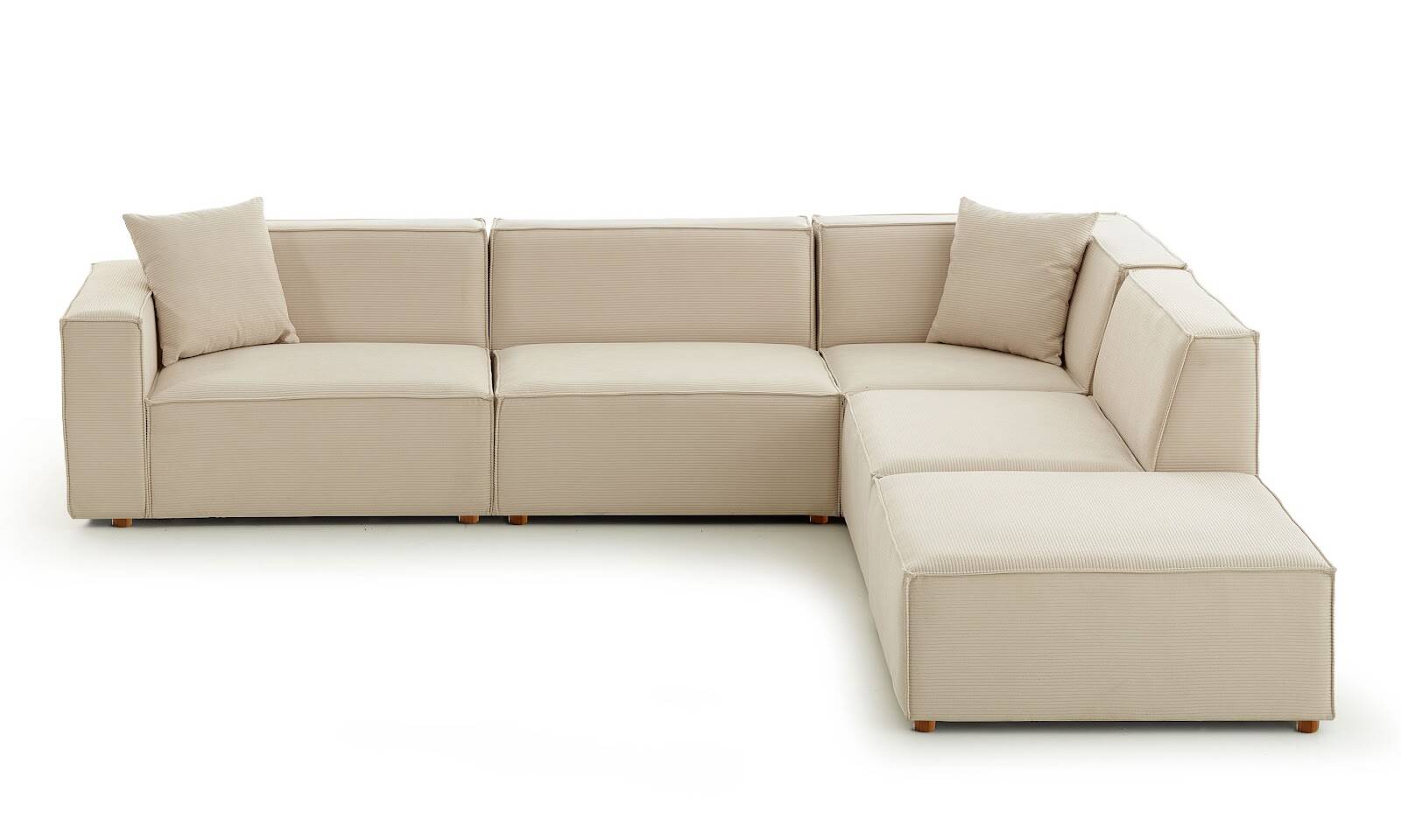 Asana 3 Tekli Köşe Puf Fitilli Kadife Krem - 5