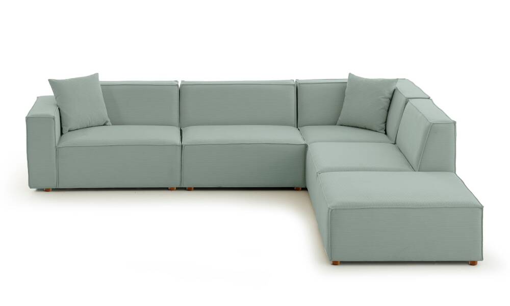 Asana 3 Tekli Köşe Puf Fitilli Kadife Pastel Mavi - 3