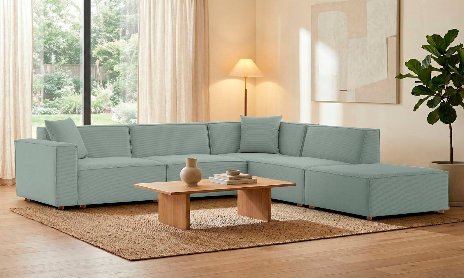 Asana 3 Tekli Köşe Puf Fitilli Kadife Pastel Mavi - 2