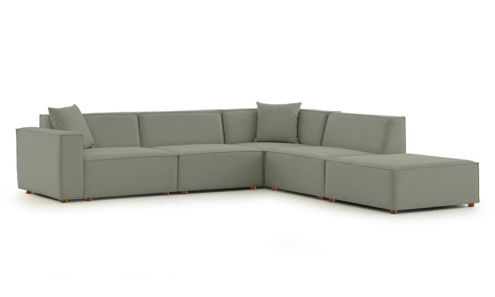 Asana 3 Tekli Köşe Puf Fitilli Kadife Su Yeşili