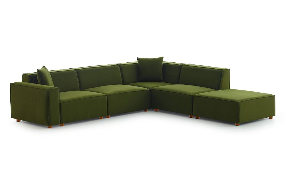 Asana 3 Tekli Köşe Puf Kadife Yeşil - 4