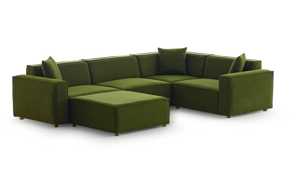 Asana 3 Tekli Köşe Puf Kadife Yeşil