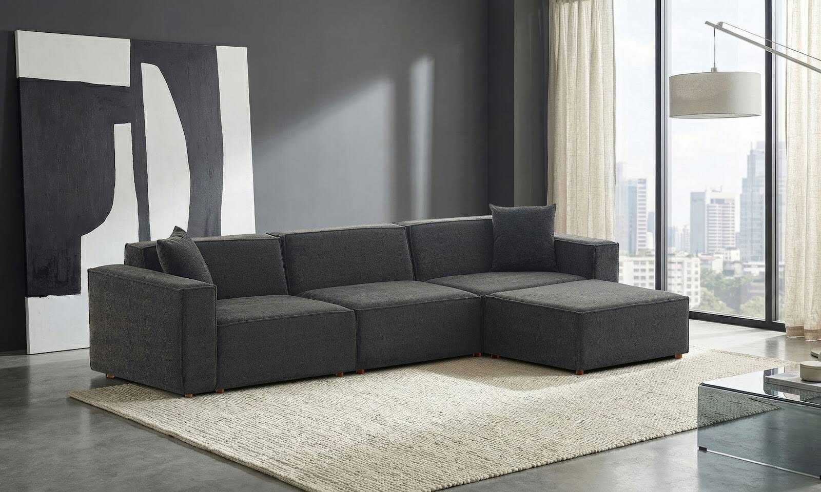 Asana 3 Tekli Puf Bukle Antrasit - 2