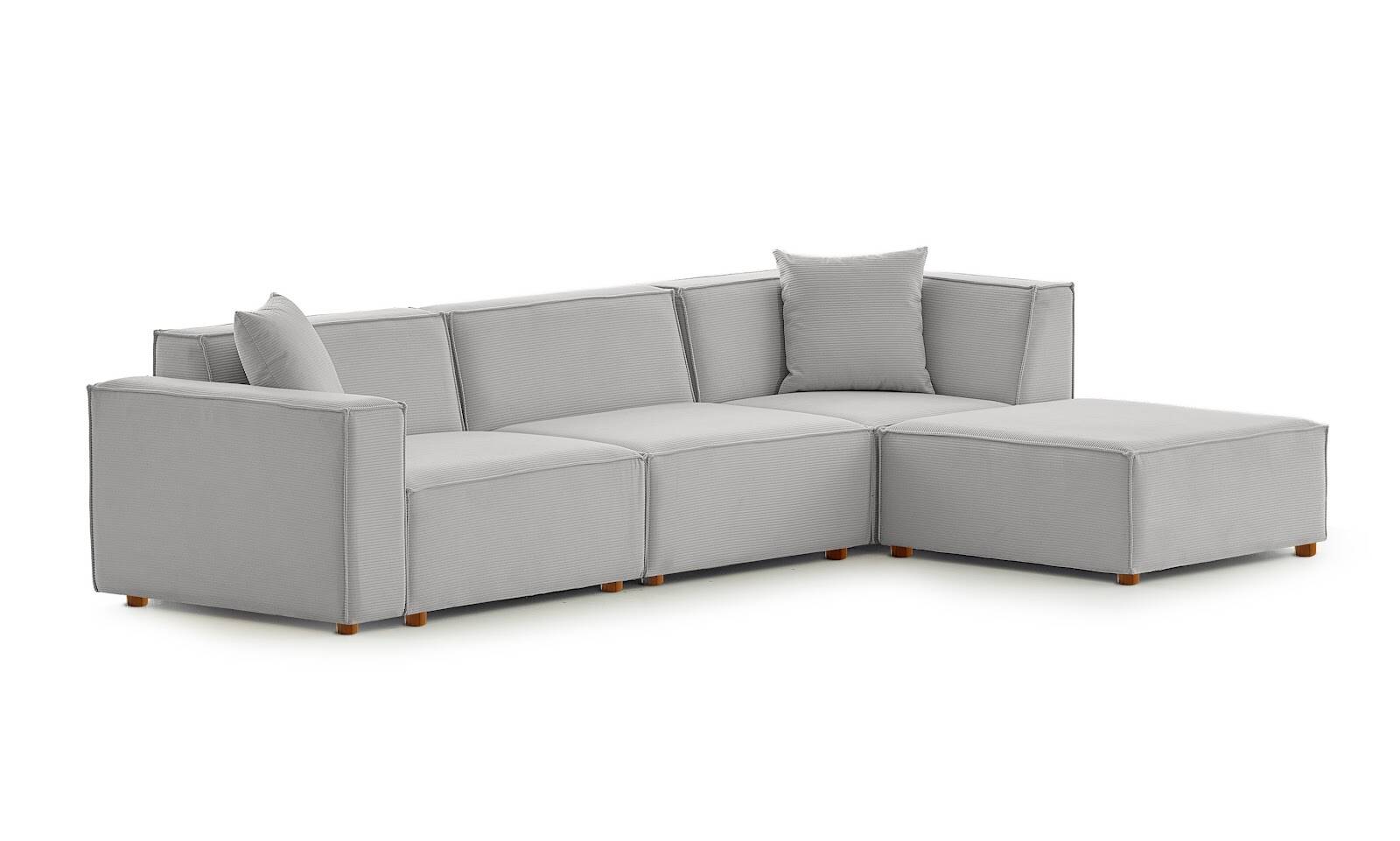 Asana 3 Tekli Puf Fitilli Kadife Gri - 4