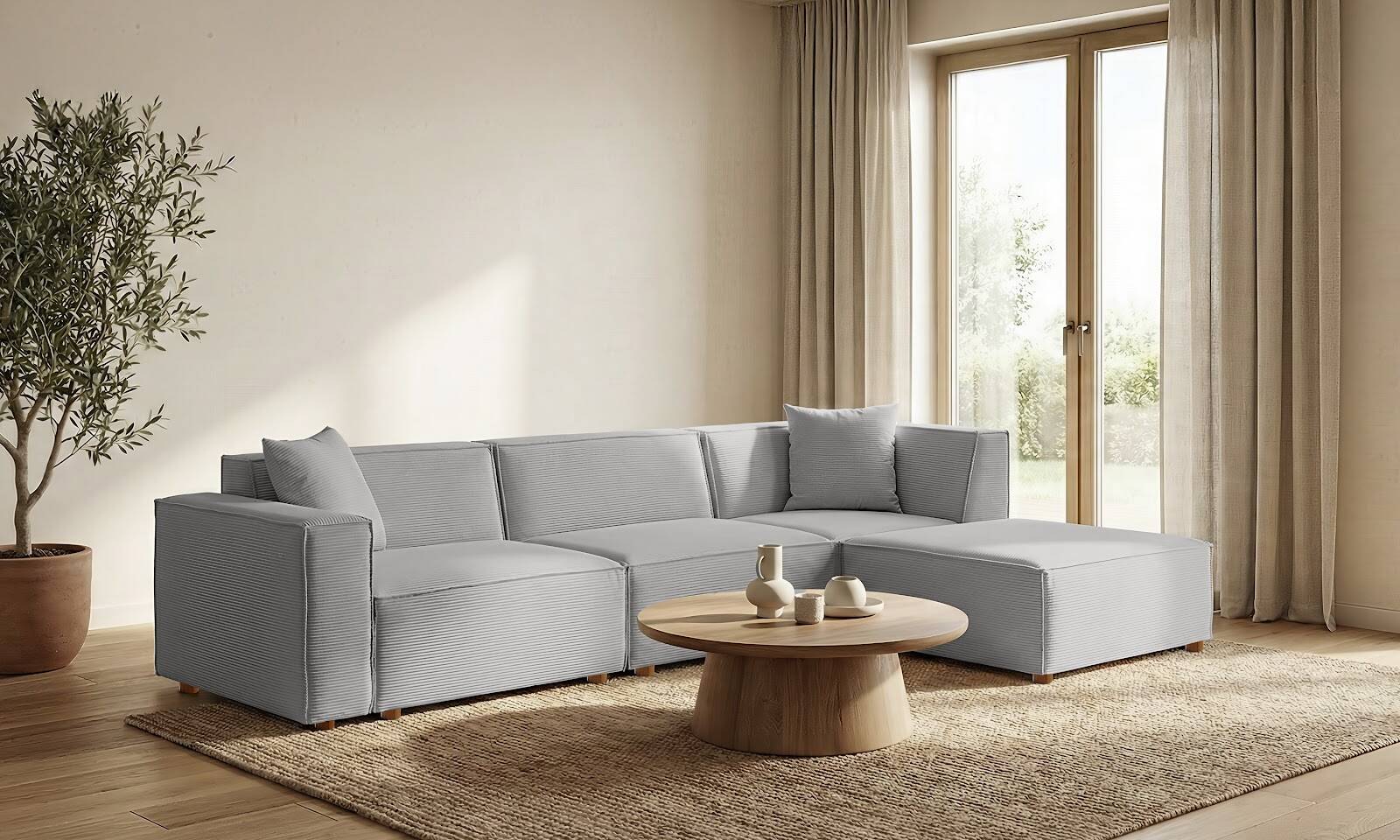 Asana 3 Tekli Puf Fitilli Kadife Gri - 3