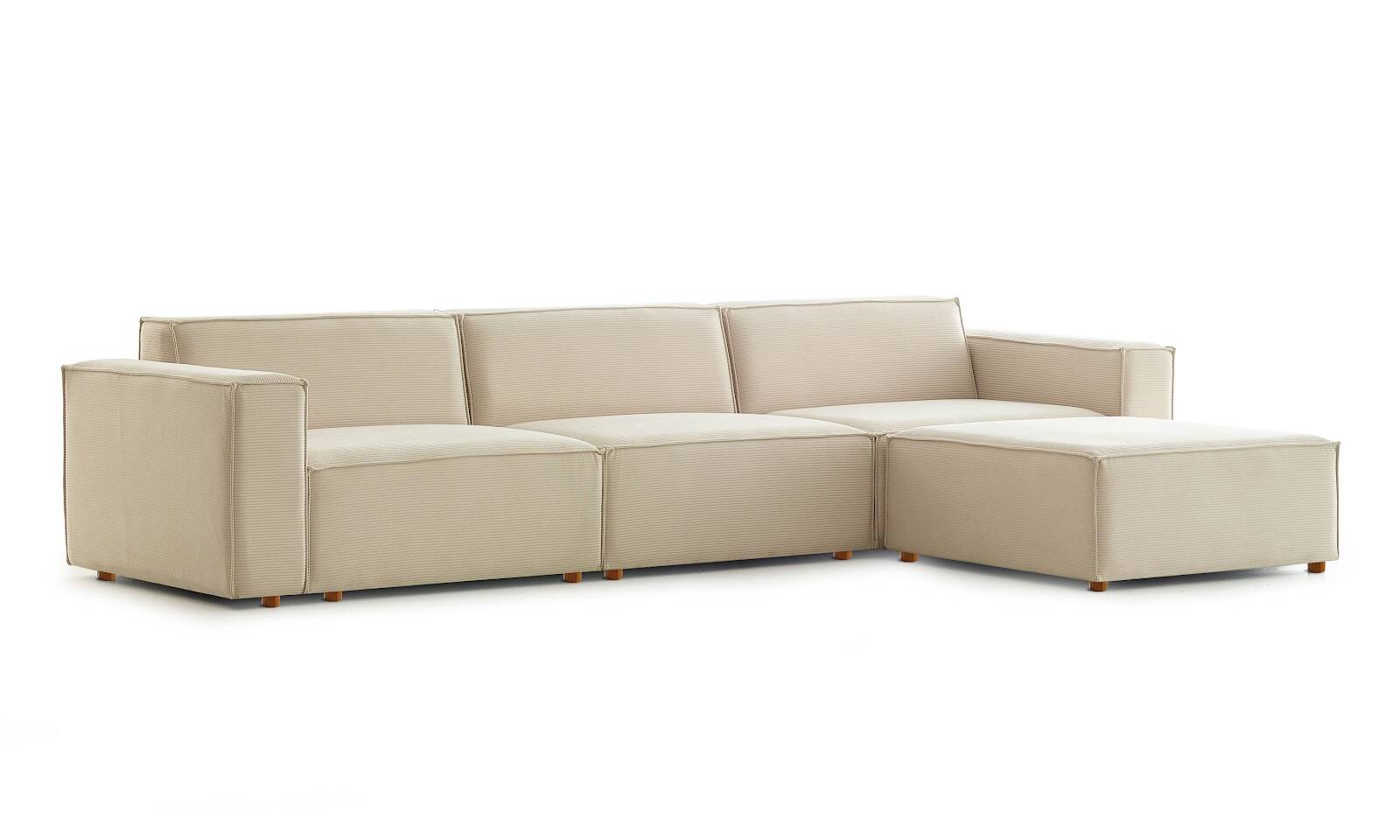 Asana 3 Tekli Puf Fitilli Kadife Krem - 5