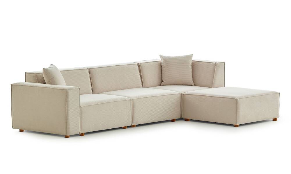 Asana 3 Tekli Puf Fitilli Kadife Krem - 6