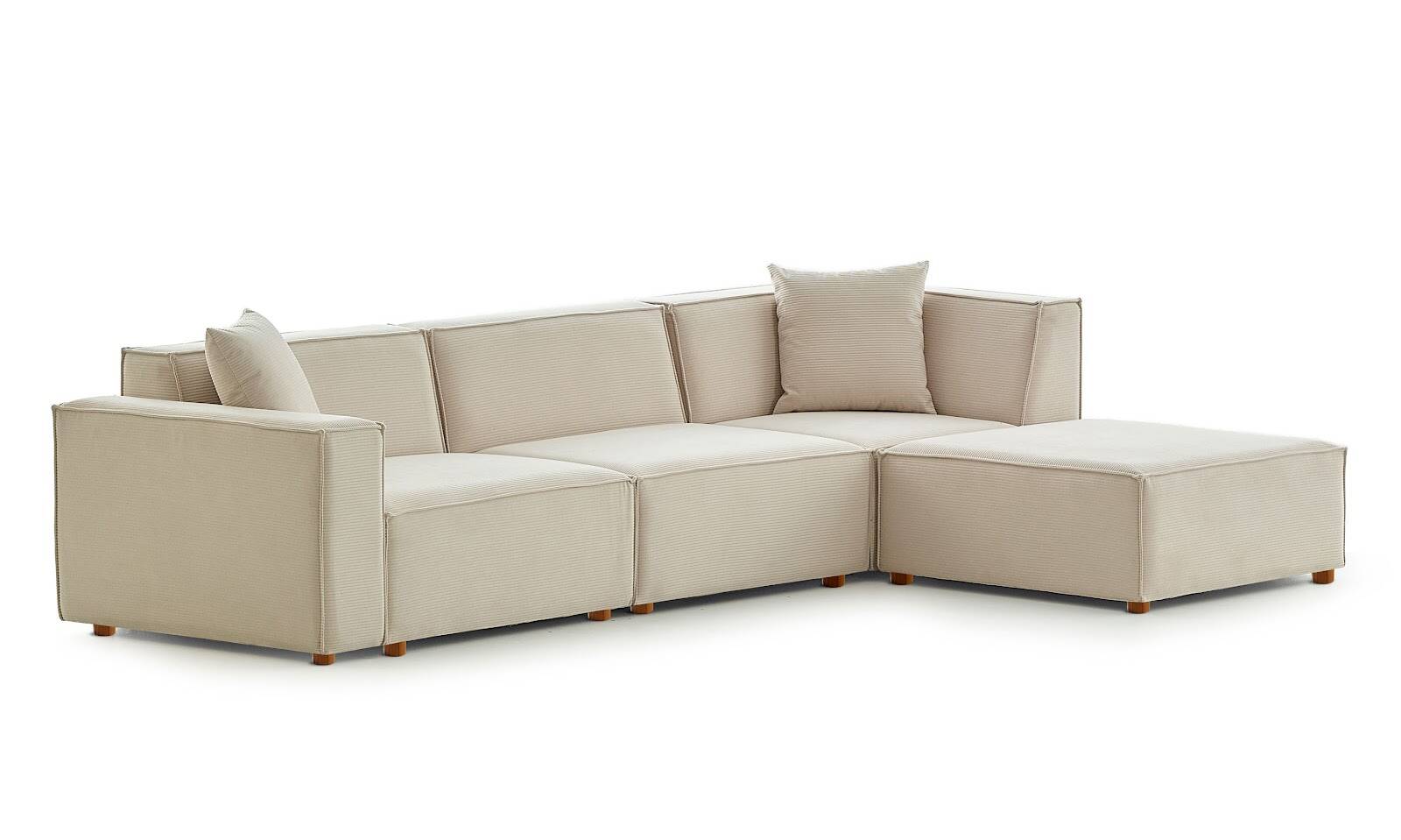 Asana 3 Tekli Puf Fitilli Kadife Krem - 6