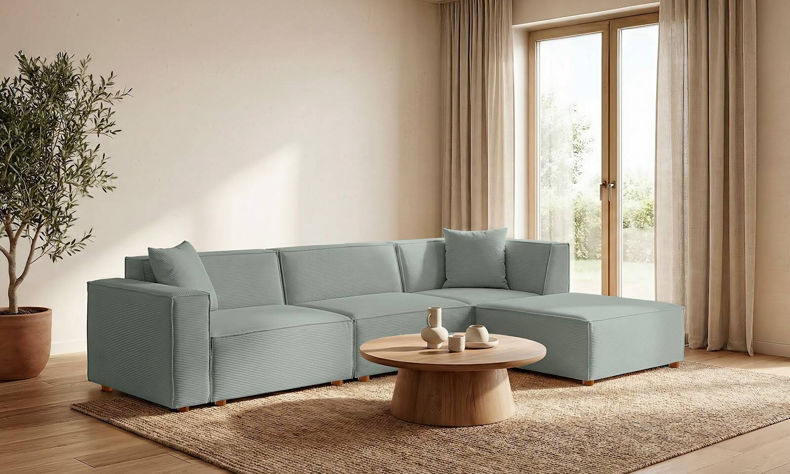 Asana 3 Tekli Puf Fitilli Kadife Pastel Mavi - 2