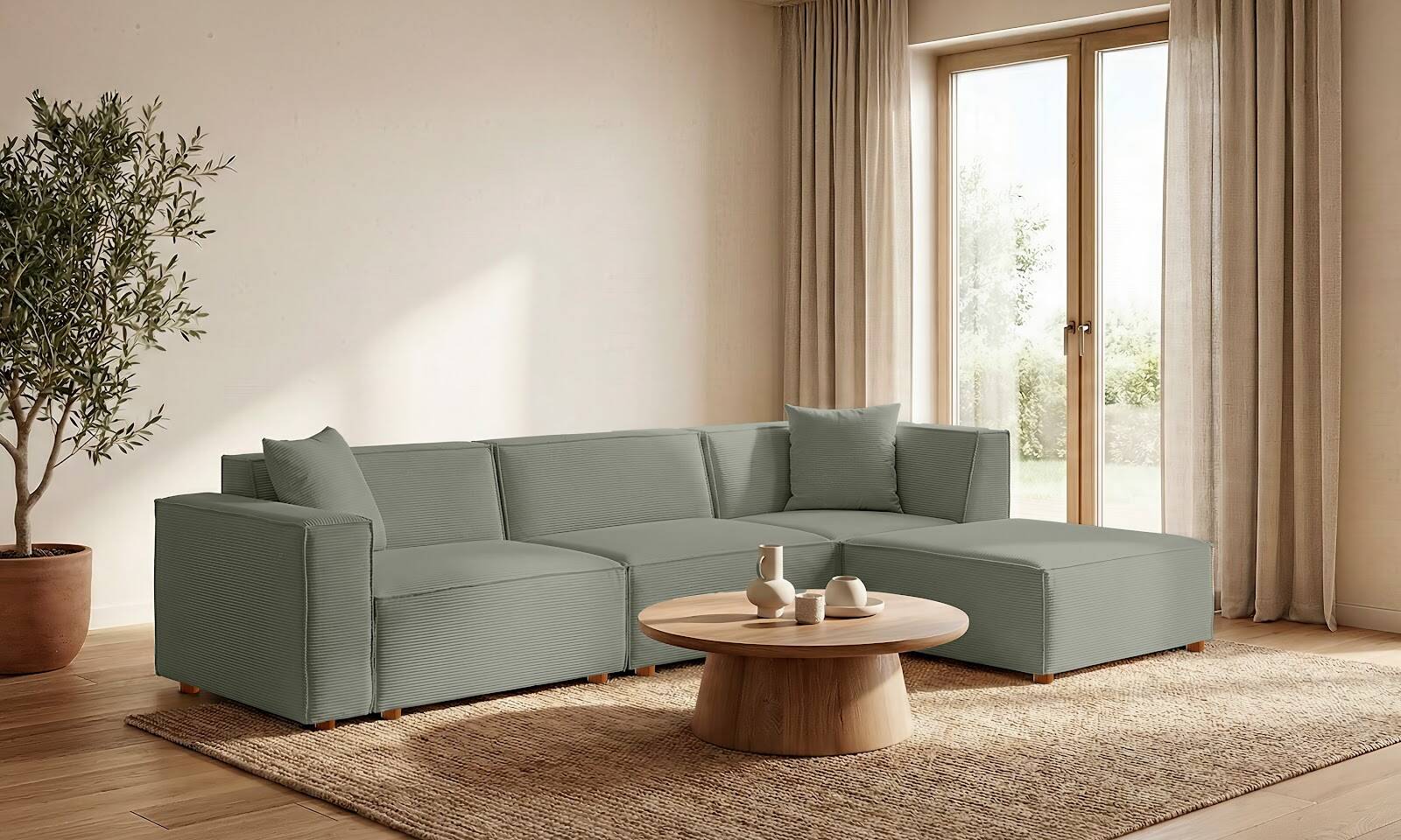 Asana 3 Tekli Puf Fitilli Kadife Su Yeşili - 2