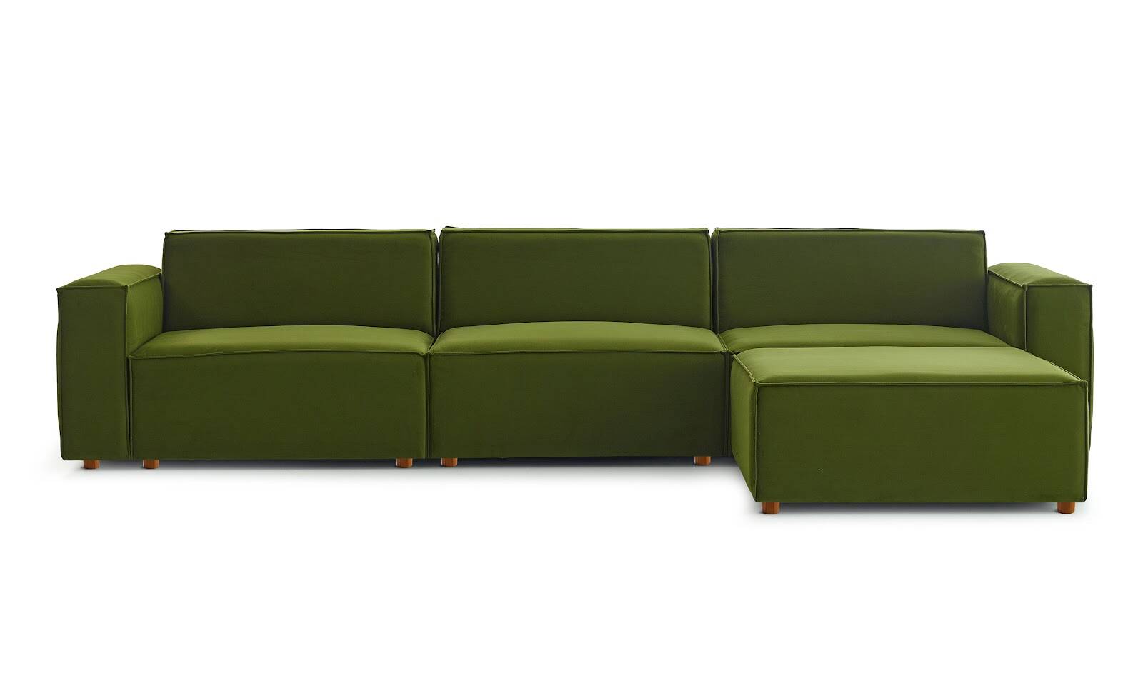 Asana 3 Tekli Puf Kadife Yeşil - 1