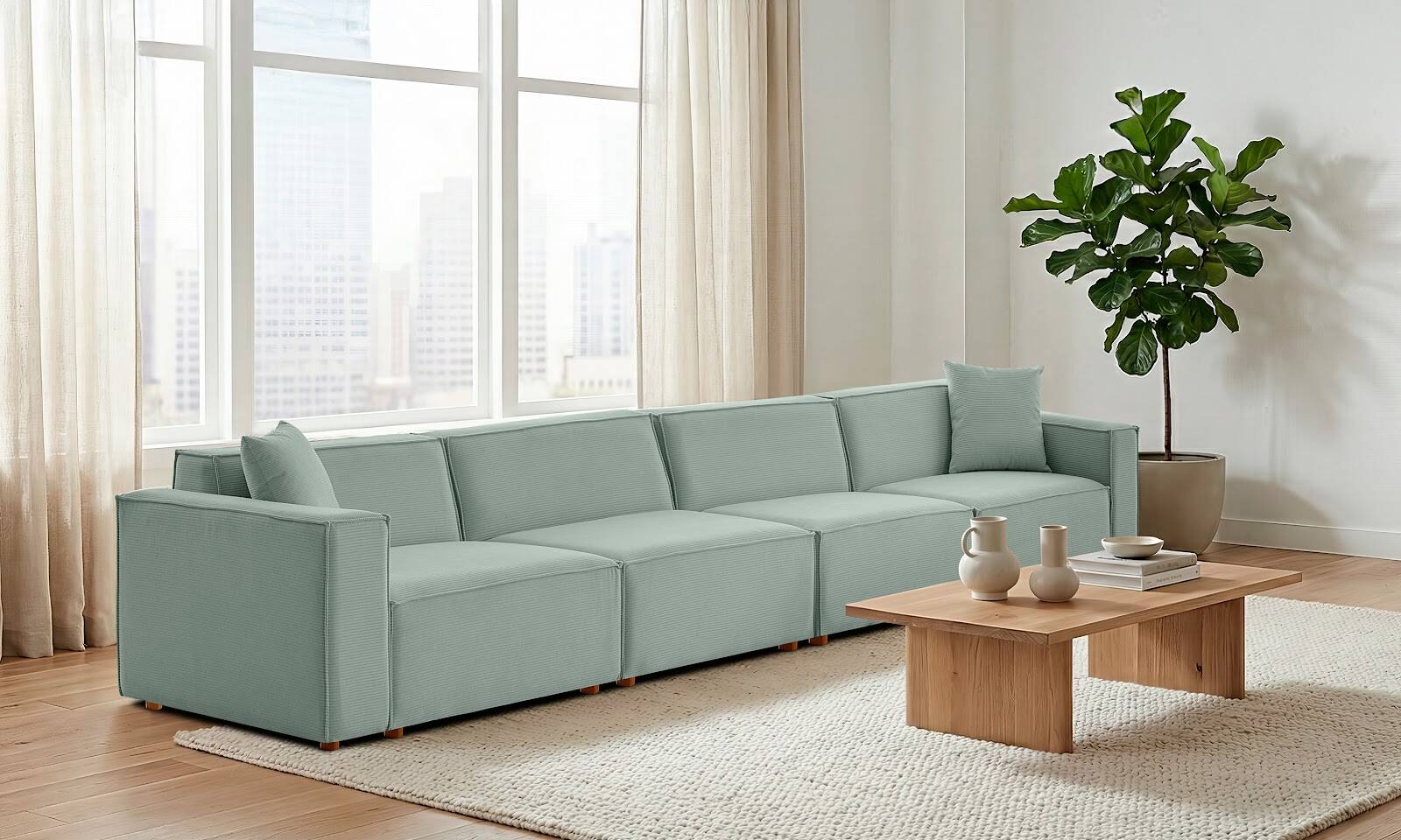 Asana 4 Tekli Fitilli Kadife Pastel Mavi - 2