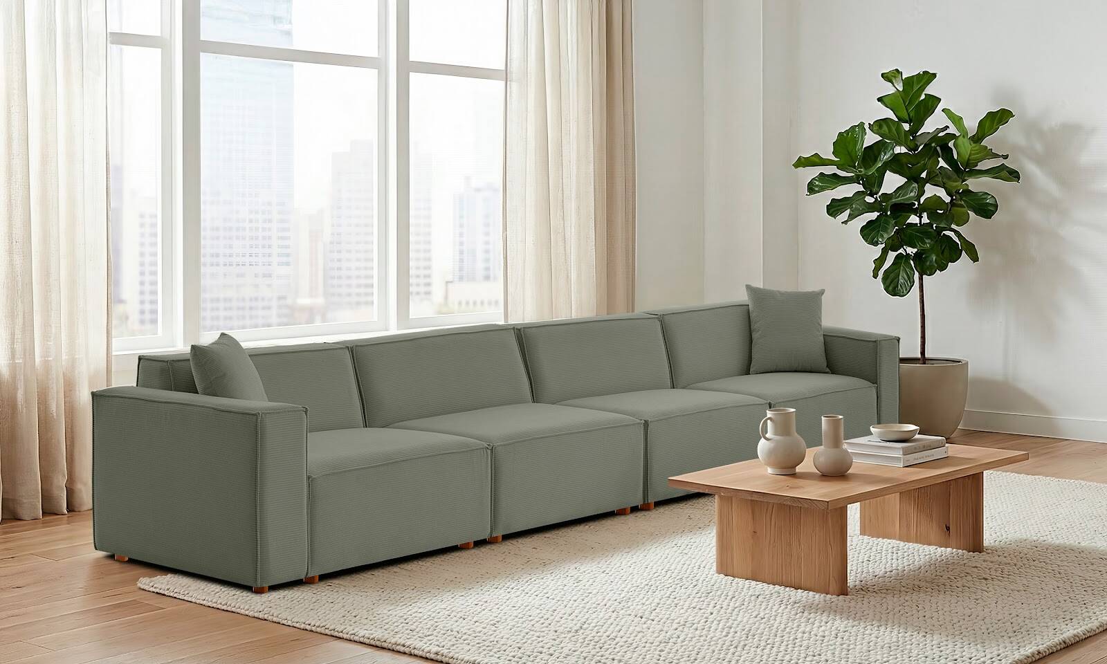 Asana 4 Tekli Fitilli Kadife Su Yeşili - 2