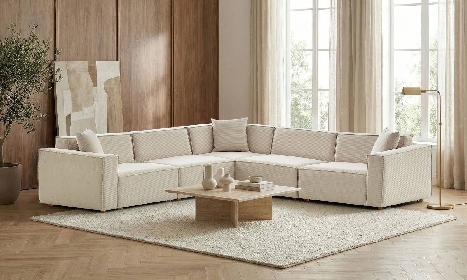 Asana 4 Tekli Köşe Fitilli Kadife Krem - 3