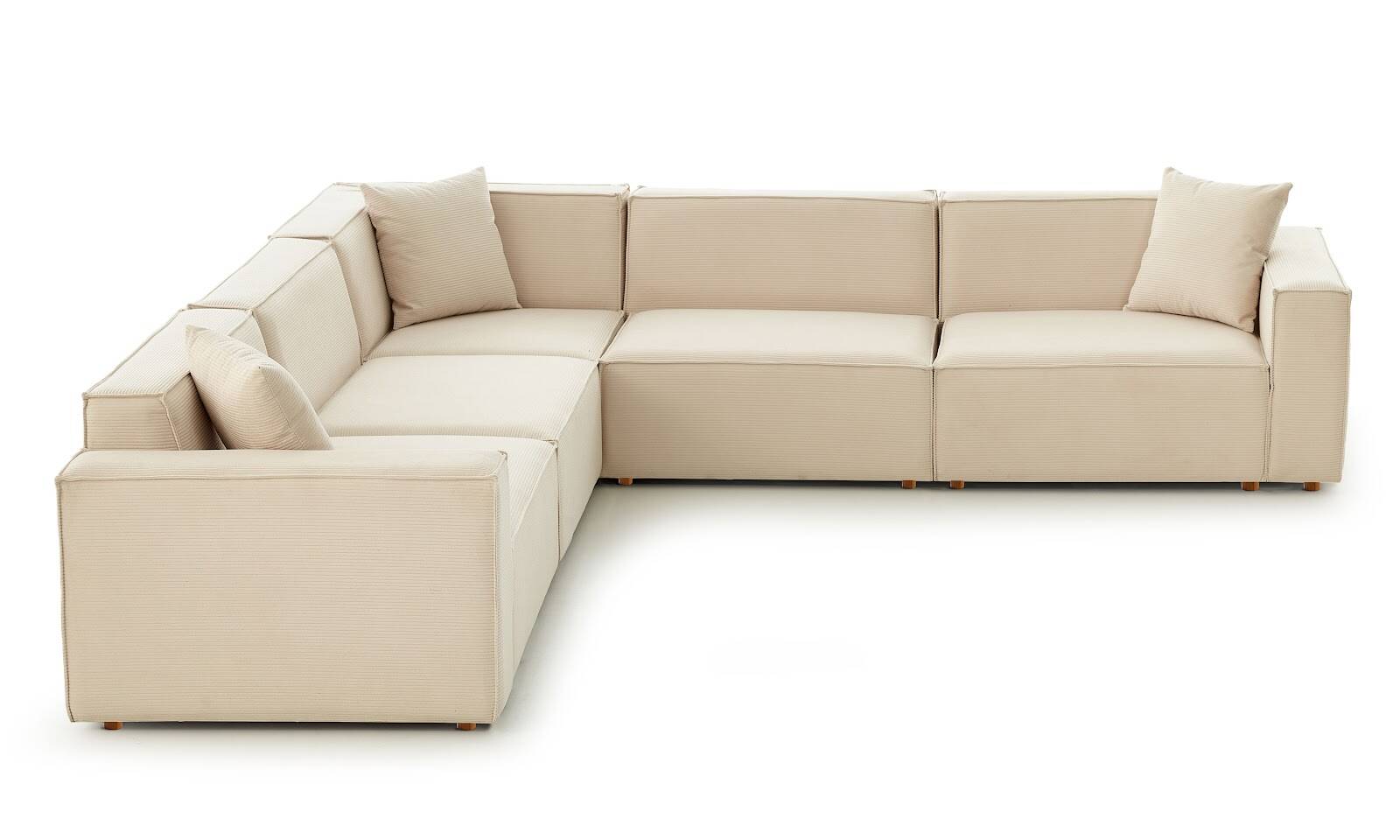 Asana 4 Tekli Köşe Fitilli Kadife Krem - 5