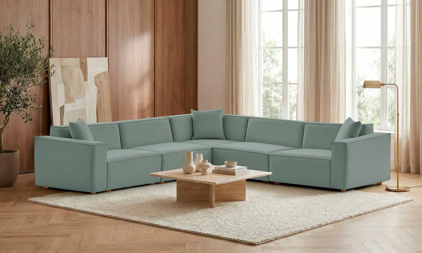 Asana 4 Tekli Köşe Fitilli Kadife Pastel Mavi - 2