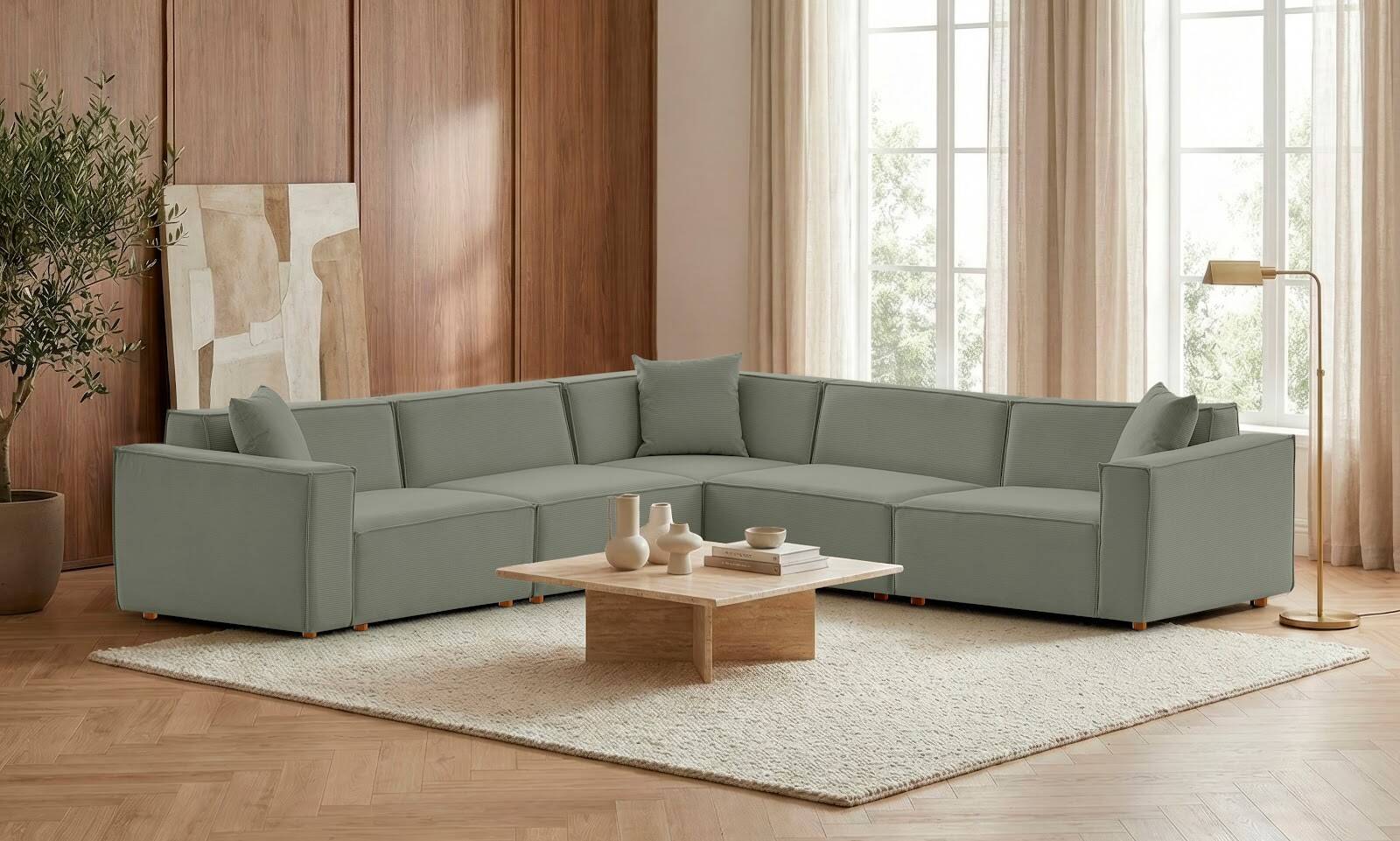 Asana 4 Tekli Köşe Fitilli Kadife Su Yeşili - 2