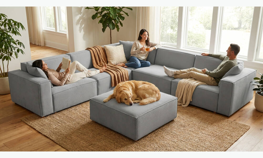 Asana 4 Tekli Köşe Puf Fitilli Kadife Gri - 3