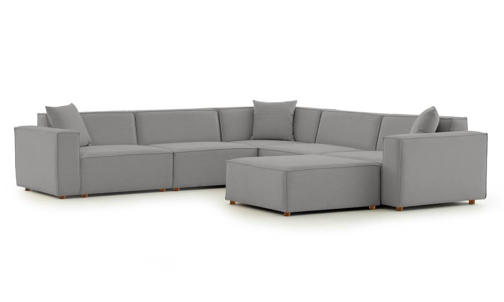 Asana 4 Tekli Köşe Puf Fitilli Kadife Gri - 6