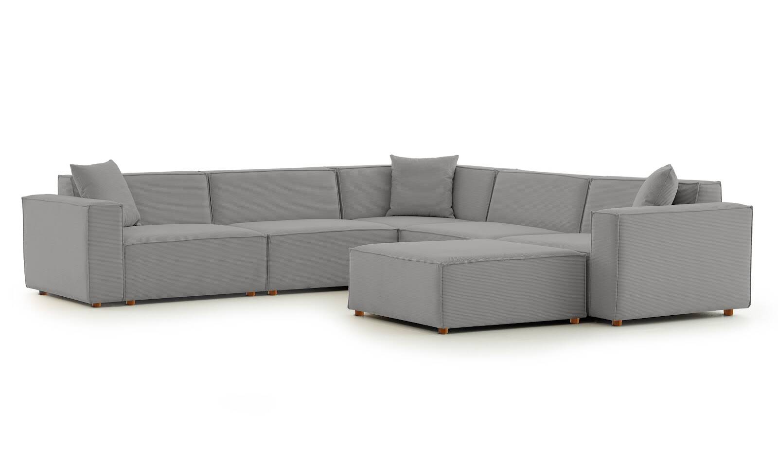 Asana 4 Tekli Köşe Puf Fitilli Kadife Gri - 6