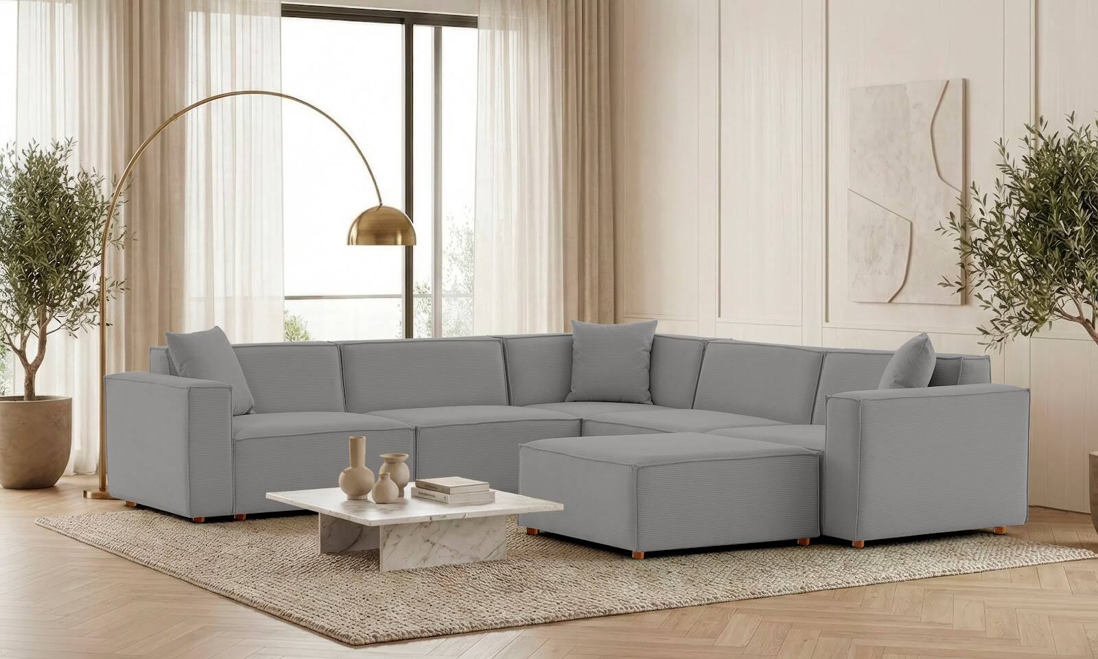 Asana 4 Tekli Köşe Puf Fitilli Kadife Gri - 2