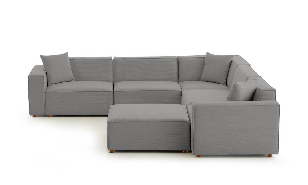 Asana 4 Tekli Köşe Puf Fitilli Kadife Gri - 4