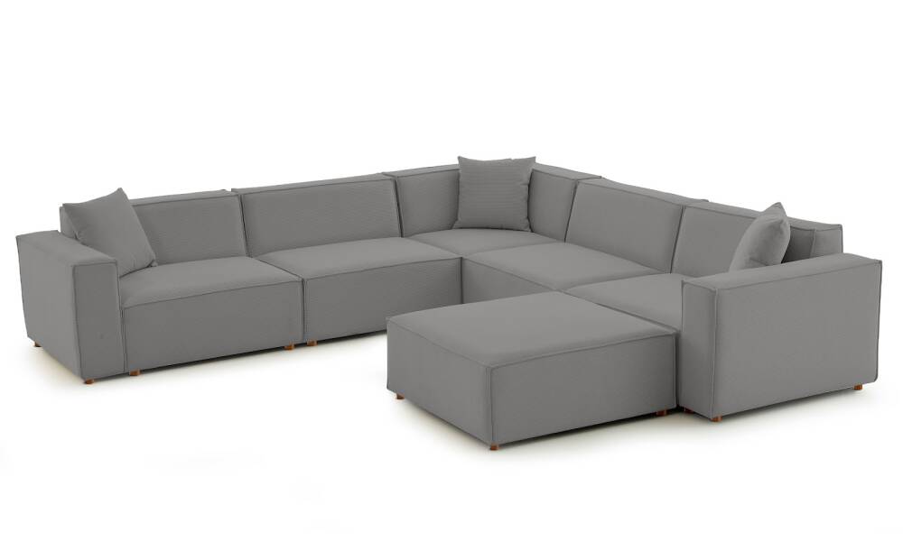 Asana 4 Tekli Köşe Puf Fitilli Kadife Gri