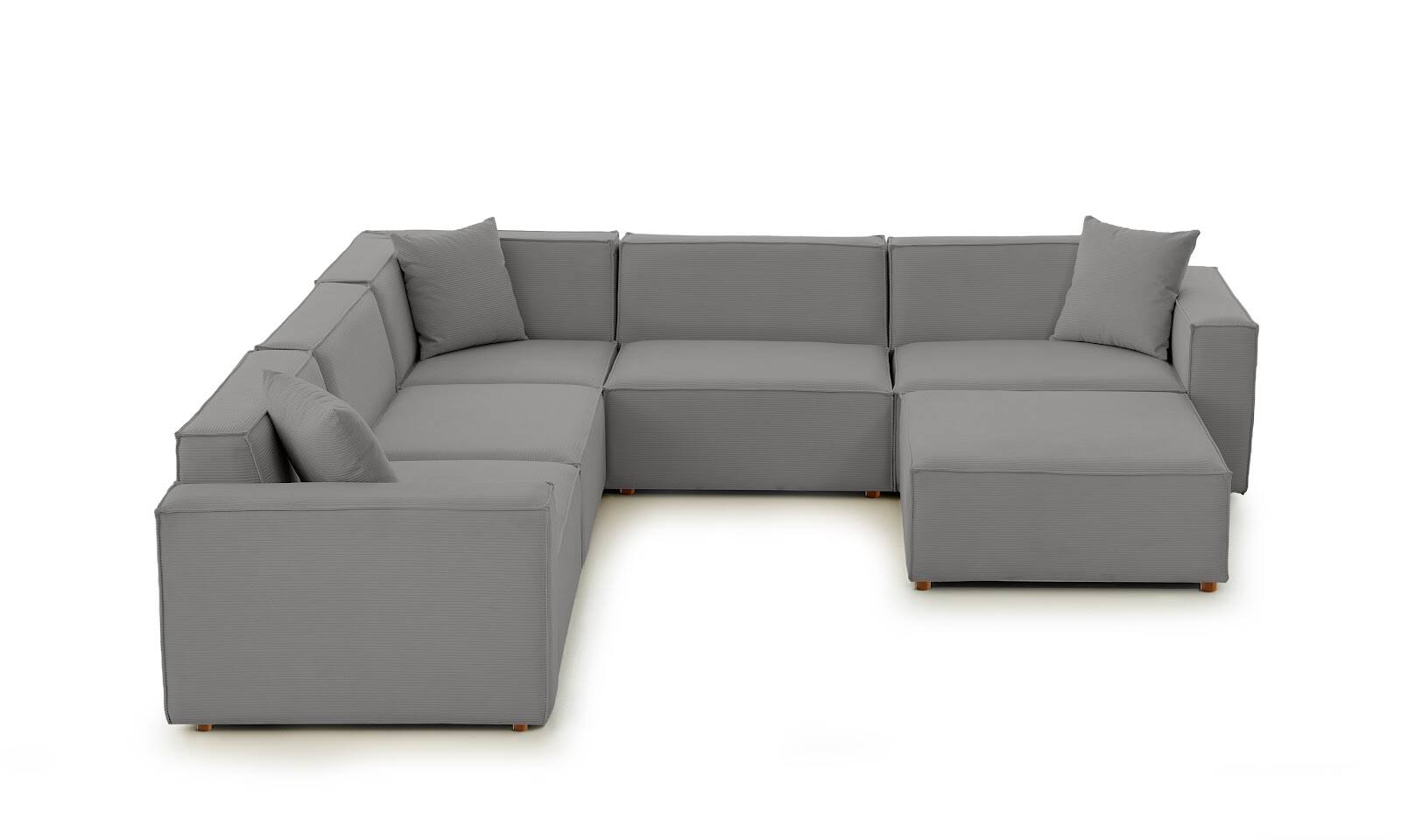 Asana 4 Tekli Köşe Puf Fitilli Kadife Gri - 5