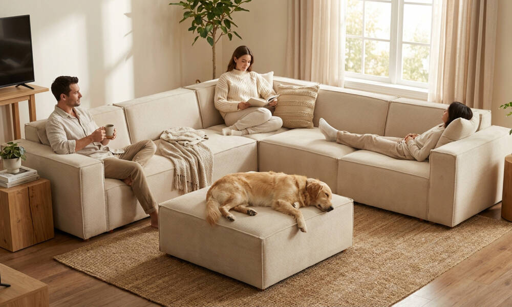 Asana 4 Tekli Köşe Puf Fitilli Kadife Krem (1)