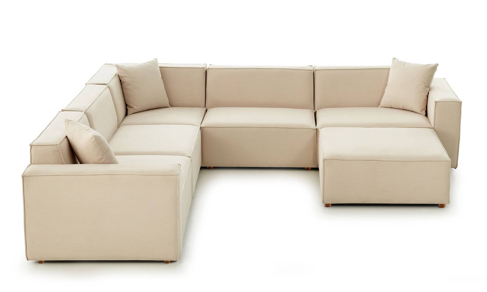 Asana 4 Tekli Köşe Puf Fitilli Kadife Krem - 4