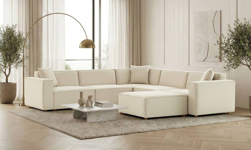 Asana 4 Tekli Köşe Puf Fitilli Kadife Krem - 3