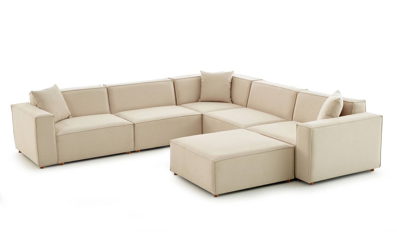 Asana 4 Tekli Köşe Puf Fitilli Kadife Krem - 1