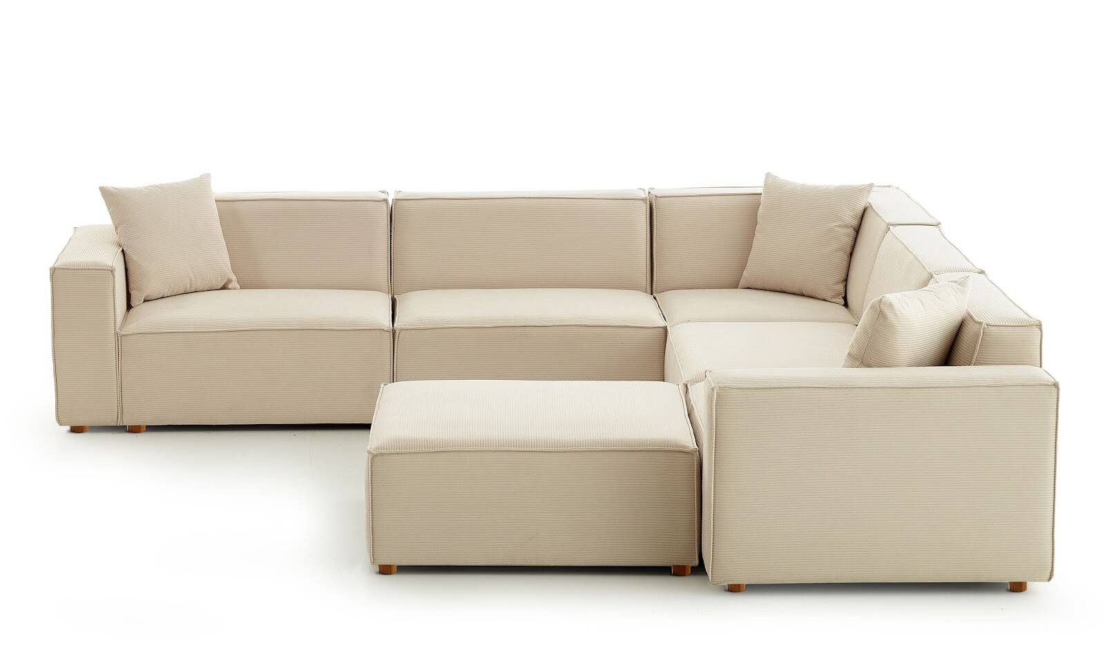 Asana 4 Tekli Köşe Puf Fitilli Kadife Krem - 5