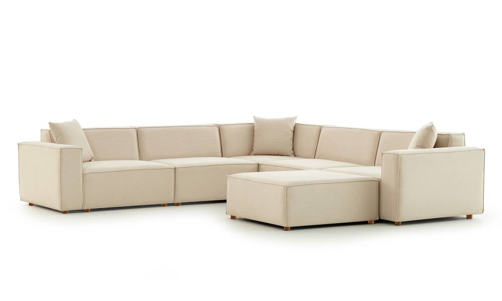 Asana 4 Tekli Köşe Puf Fitilli Kadife Krem - 6