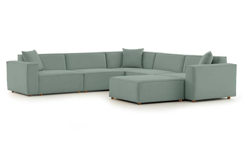 Asana 4 Tekli Köşe Puf Fitilli Kadife Pastel Mavi - 3